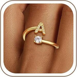Easter Gifts For Kids Girls - Non Tarnish 14K Gold Plated Letter A Initial Ring